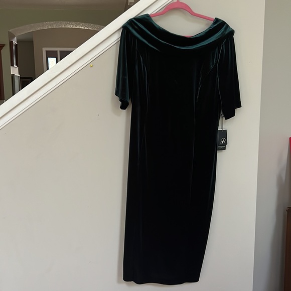 Adrianna Papell Short Sleeve Roll Neck Velvet Sheath Dress - Picture 5 of 12